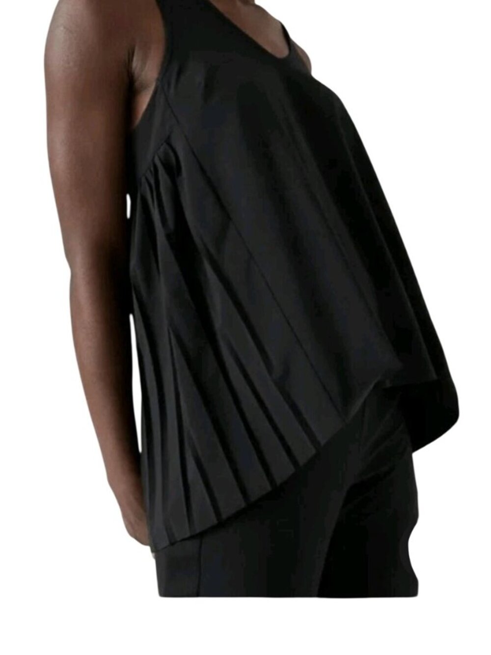 Athleta Swing Forward Pleated Tank Top Black Womens M Sleeveless Flowy Summer